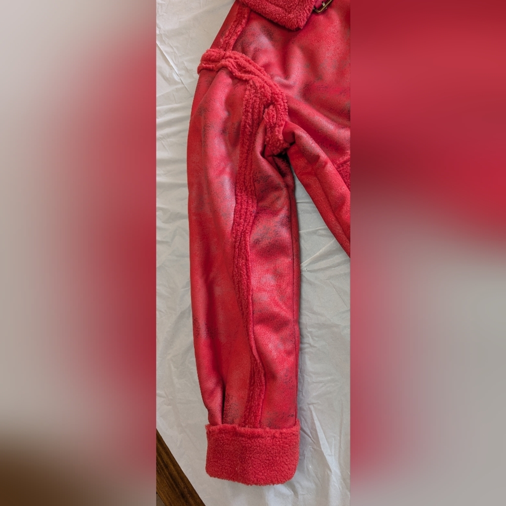 G by Giuliana Black Label Faux Suede and Shearling Zip-Front Coat Scarlet Red M - Picture 4 of 16